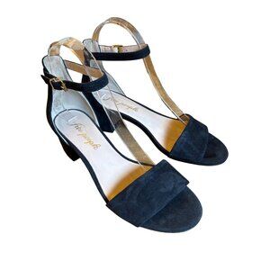 Free People Marigold Size 37‎ /6.5 Black Suede Block Heel Ankle Strap Boho Indie